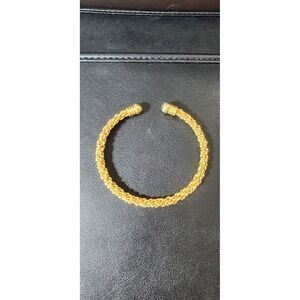Gold‎ Tone Braided Rope Cuff Bracelet Open Bypass Ball End 7 Inch